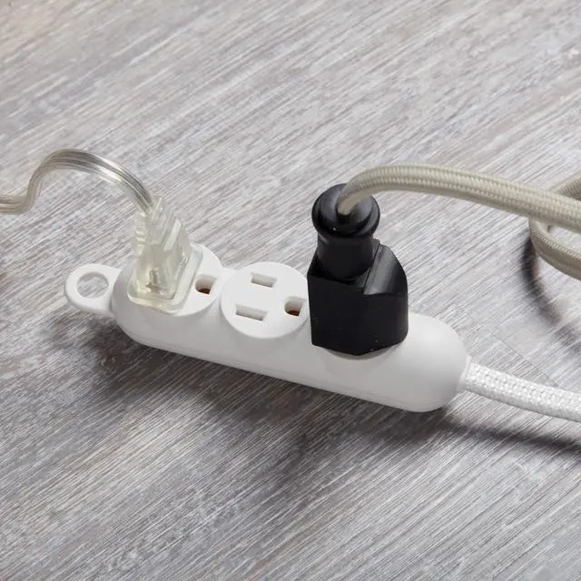 Alt view image 3 of 7 - 22986 12ft Fabric Extension Cord, 3 Grounded Outlets, Right Angle Plug, Integrated Hanging Hook, White, Home Decor, Modern Electronic Accessories, Indoor Power Cable