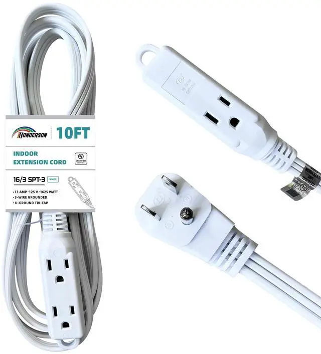 Main image of 3-Outlets Flat Plug Extension Cord Outlet Extender, UL Certified, Indoor Extension Cord 16 Gauge 10FT White 3 Prong, 16/3 SPT-3 13A Power Strip