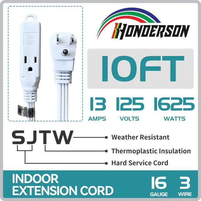 Alt view image 2 of 7 - 3-Outlets Flat Plug Extension Cord Outlet Extender, UL Certified, Indoor Extension Cord 16 Gauge 10FT White 3 Prong, 16/3 SPT-3 13A Power Strip