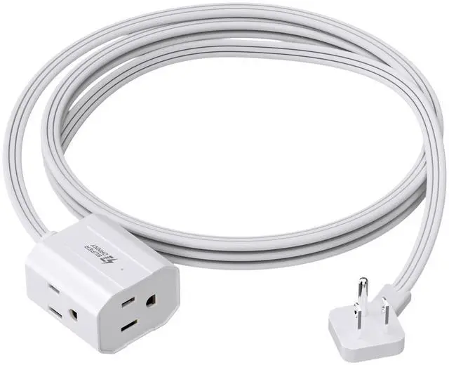 Main image of Extension Cord 6ft Mini Power Strip Ultra Right Angled Flat Plug for Tight Spaces,Indoor Extension with 3 Outlets,for Office Home Appliances,Non Surge Protector for Travel Cruise,White