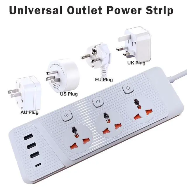 Alt view image 6 of 7 - Power Strip with 45 Degree Plug and 10ft Long Cord, 3 Universal Socket, 2500W Circuit Breaker, 4 USB Ports Desktop Charging Station(3 USB-A & 1 USB-C)