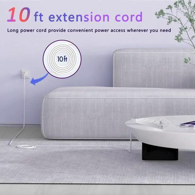 Alt view image 7 of 7 - Power Strip with 45 Degree Plug and 10ft Long Cord, 3 Universal Socket, 2500W Circuit Breaker, 4 USB Ports Desktop Charging Station(3 USB-A & 1 USB-C)