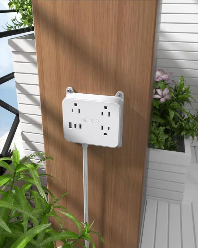 Alt view image 6 of 7 - Flat Power Strip with Outlet Concealer, 10FT Extension Cord with 3 Widely Spaced AC Outlets, 3 USB Charger(2 USB C Ports), Wall Mount Power Strip, Compact for Nightstand Couches Home Essentials