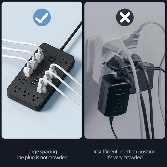 Alt view image 5 of 7 - Surge Protector Power Strip 10 FT Flat Plug, 1875W/10A, 13 Multiple AC Outlets with 3 USB-A 3 USB C, One Touch Switch Button,Perfect for Home, Office, or Travel Use. Black