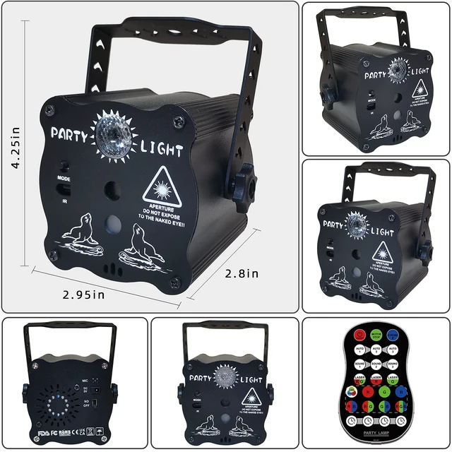 Alt view image 6 of 6 - Birthday Gift Party Decorations Lights, Mini Disco Ball DJ Light with Remote Control Stage, Portable Sound Activated Led Projector Strobe Lamp for Indoor/Outdoor Parties Rave Xmas Show Home Bar