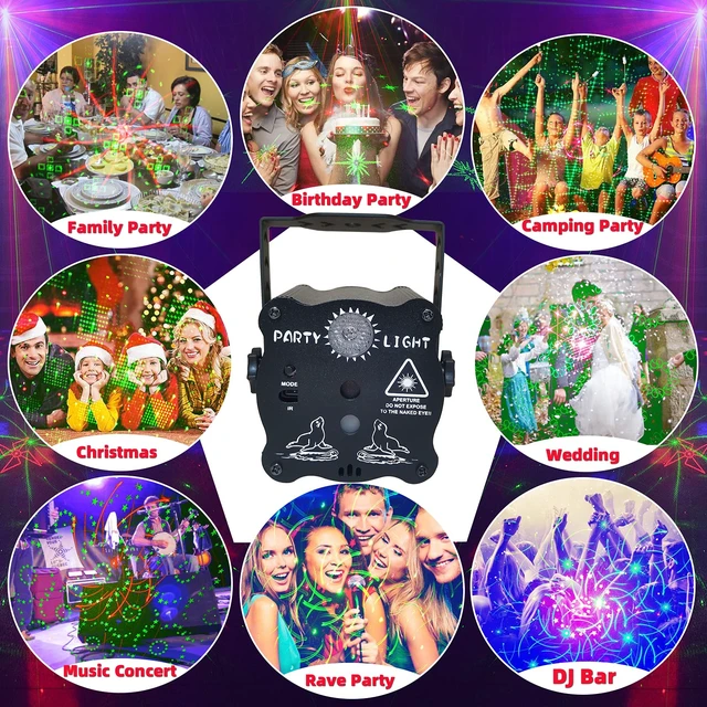 Alt view image 4 of 6 - Birthday Gift Party Decorations Lights, Mini Disco Ball DJ Light with Remote Control Stage, Portable Sound Activated Led Projector Strobe Lamp for Indoor/Outdoor Parties Rave Xmas Show Home Bar