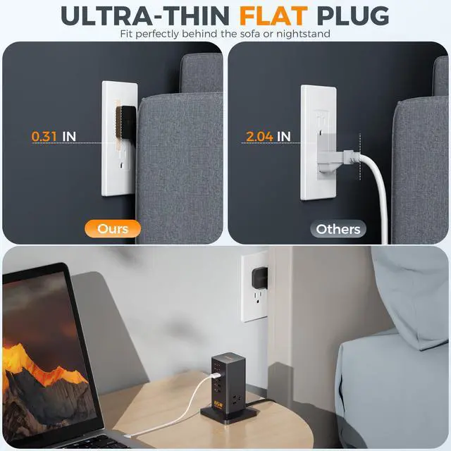 Alt view image 2 of 7 - Charging Station for Multiple Devices, TESSAN 9-in-1 USB C Power Strip for iPhone 17/16/15, MacBook, Tablet, Desktop Phone Fast Charger with 3 AC, USB Charger, Home Drom Office Accessories, Black-65W