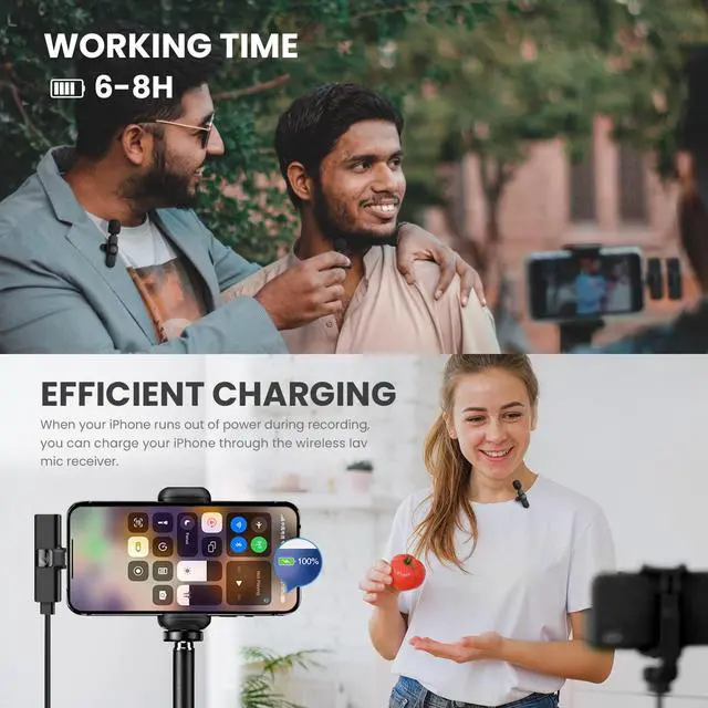 Alt view image 3 of 6 - Wireless Lavalier Microphone for iPhone/iPad with Noise Reduction, Mini Microphones Wireless with Furry Microphone Cover, iPhone Microphone Wireless for Video Recording/YouTube/Vlog (2 Mics)