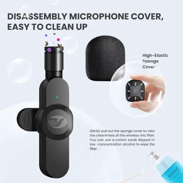 Alt view image 4 of 6 - Wireless Lavalier Microphone for iPhone/iPad with Noise Reduction, Mini Microphones Wireless with Furry Microphone Cover, iPhone Microphone Wireless for Video Recording/YouTube/Vlog (2 Mics)