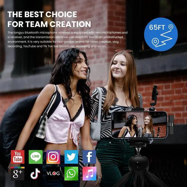 Alt view image 6 of 6 - Wireless Lavalier Microphone for iPhone/iPad with Noise Reduction, Mini Microphones Wireless with Furry Microphone Cover, iPhone Microphone Wireless for Video Recording/YouTube/Vlog (2 Mics)