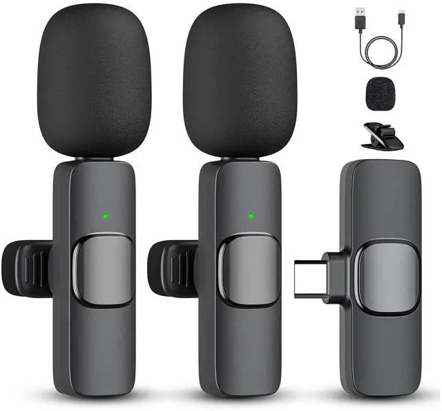 Main image of 2 Pack Professional Wireless Lavalier Microphone foriPhone 17/16/15, USB-C Android Cordless Mini Mic with Noise Reduction, Plug-and-Play Lapel Microphone for YouTube, TikTok, Vlogging & Interviews