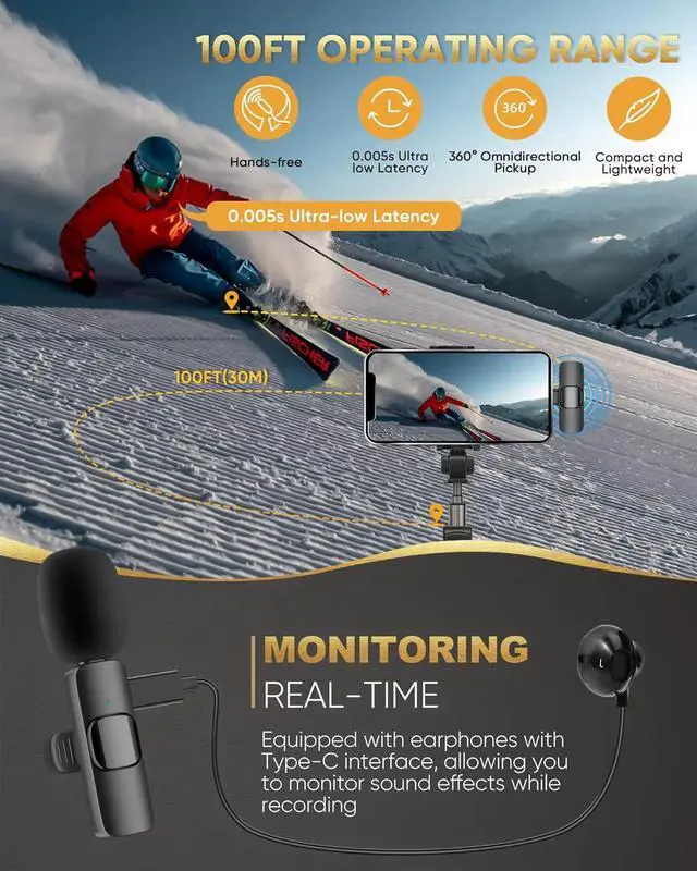Alt view image 5 of 7 - Wireless Lavalier Mic for iPhone & Android USB-C, Dual Clip-On Lapel Mics with DSP Noise Reduction, Plug & Play, 2 Transmitters + Receiver for TikTok, YouTube, Interviews & Video Recording