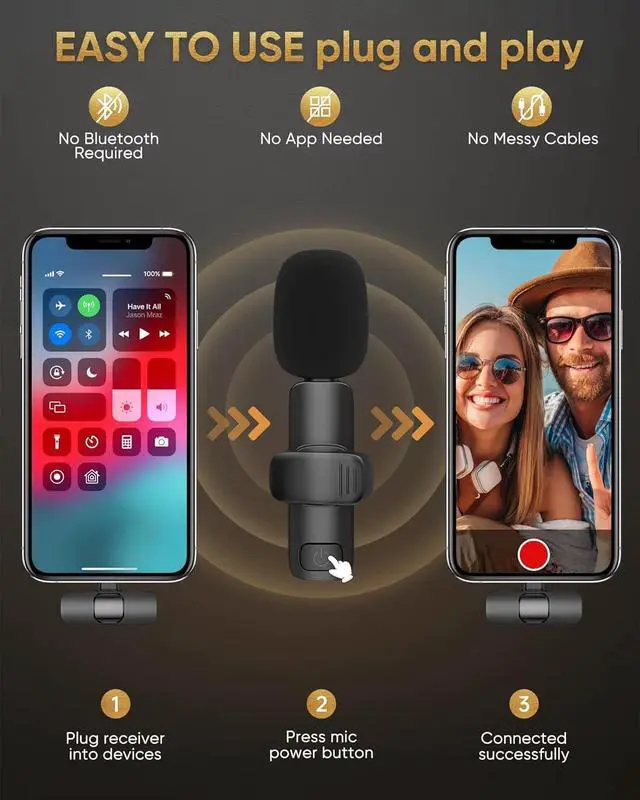 Alt view image 6 of 7 - Wireless Lavalier Mic for iPhone & Android USB-C, Dual Clip-On Lapel Mics with DSP Noise Reduction, Plug & Play, 2 Transmitters + Receiver for TikTok, YouTube, Interviews & Video Recording