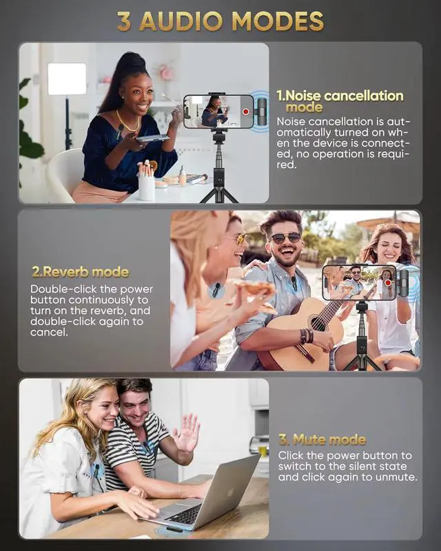 Alt view image 7 of 7 - Wireless Lavalier Mic for iPhone & Android USB-C, Dual Clip-On Lapel Mics with DSP Noise Reduction, Plug & Play, 2 Transmitters + Receiver for TikTok, YouTube, Interviews & Video Recording