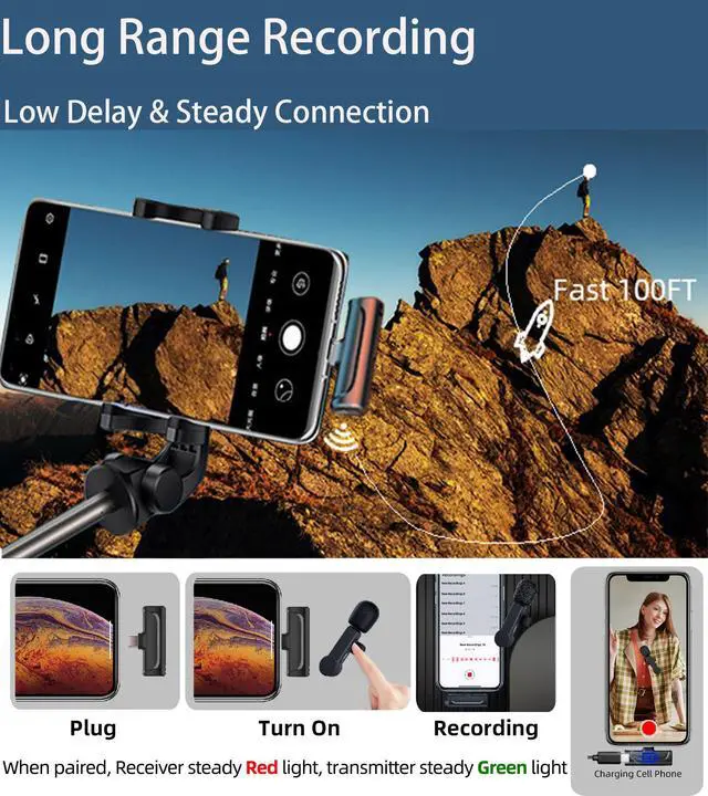 Alt view image 4 of 7 - Wireless Microphone for iPhone and Android Phones - 2 Pack Cordless Lavalier Lapel Microphone Noise Canceling Lav Mic for Video Recording Vlog TikTok Instagram