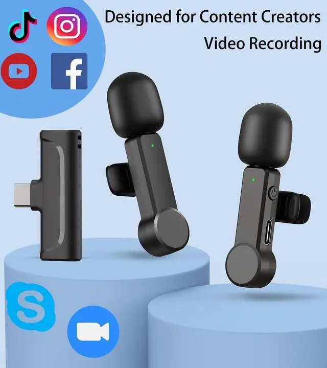 Alt view image 6 of 7 - Wireless Microphone for iPhone and Android Phones - 2 Pack Cordless Lavalier Lapel Microphone Noise Canceling Lav Mic for Video Recording Vlog TikTok Instagram