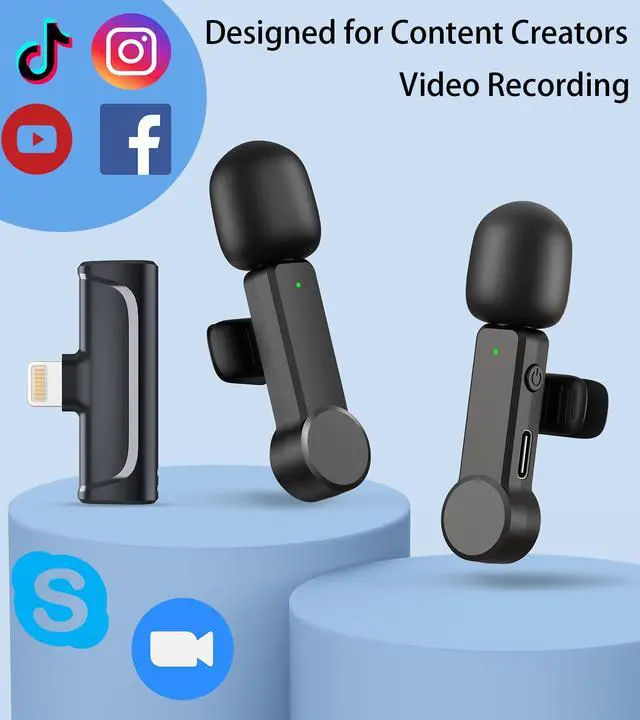 Alt view image 7 of 7 - Wireless Microphone for iPhone and Android Phones - 2 Pack Cordless Lavalier Lapel Microphone Noise Canceling Lav Mic for Video Recording Vlog TikTok Instagram