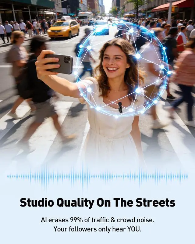Alt view image 2 of 7 - USB C Lavalier Microphone Wireless AI Noise Cancellation Mini Mic for Type-C Android, iPhone 17/16/15, Tablet, PC, Video Recording Clip-on Mics with Rotatable Clip, Ideal for TikTok, YouTube, Podcast