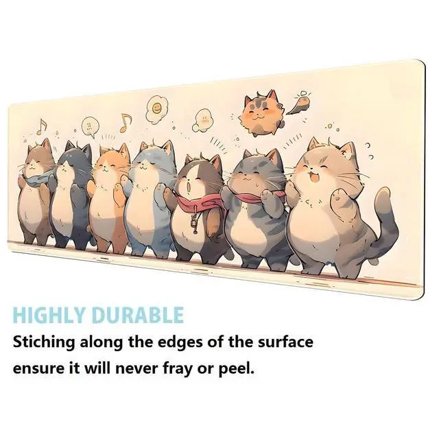 Alt view image 2 of 7 - Cute Anime Cats Mouse Pad,Large Size Desk Mat with Stitched Edge,Non-Slip Rubber Base,Gaming Mouse Pad Computer Desktop Accessories for Office Home