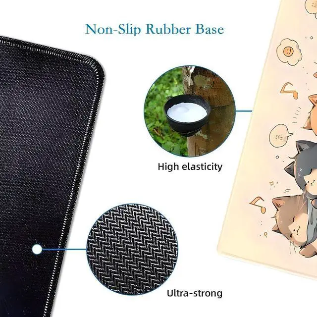 Alt view image 6 of 7 - Cute Anime Cats Mouse Pad,Large Size Desk Mat with Stitched Edge,Non-Slip Rubber Base,Gaming Mouse Pad Computer Desktop Accessories for Office Home
