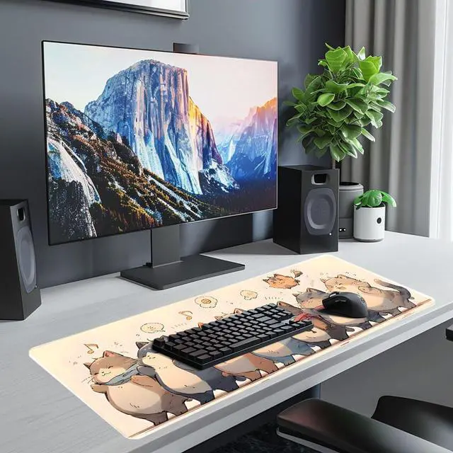 Alt view image 4 of 7 - Cute Anime Cats Mouse Pad,Large Size Desk Mat with Stitched Edge,Non-Slip Rubber Base,Gaming Mouse Pad Computer Desktop Accessories for Office Home