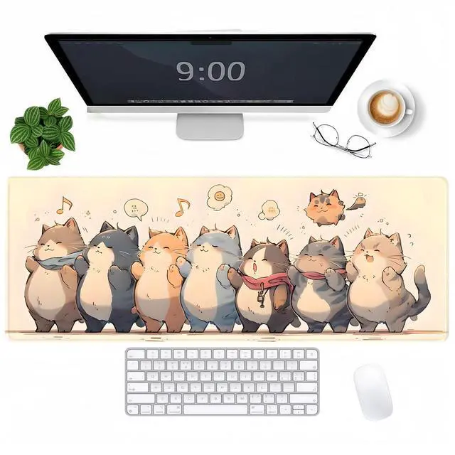 Main image of Cute Anime Cats Mouse Pad,Large Size Desk Mat with Stitched Edge,Non-Slip Rubber Base,Gaming Mouse Pad Computer Desktop Accessories for Office Home