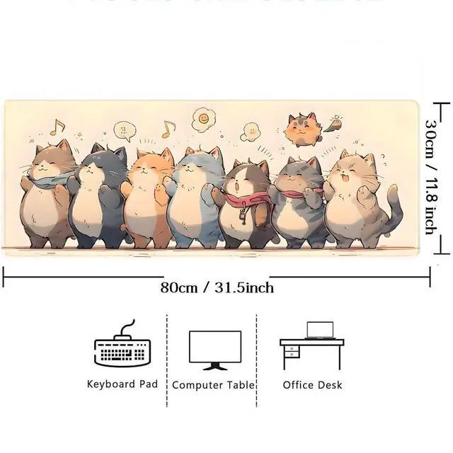 Alt view image 5 of 7 - Cute Anime Cats Mouse Pad,Large Size Desk Mat with Stitched Edge,Non-Slip Rubber Base,Gaming Mouse Pad Computer Desktop Accessories for Office Home