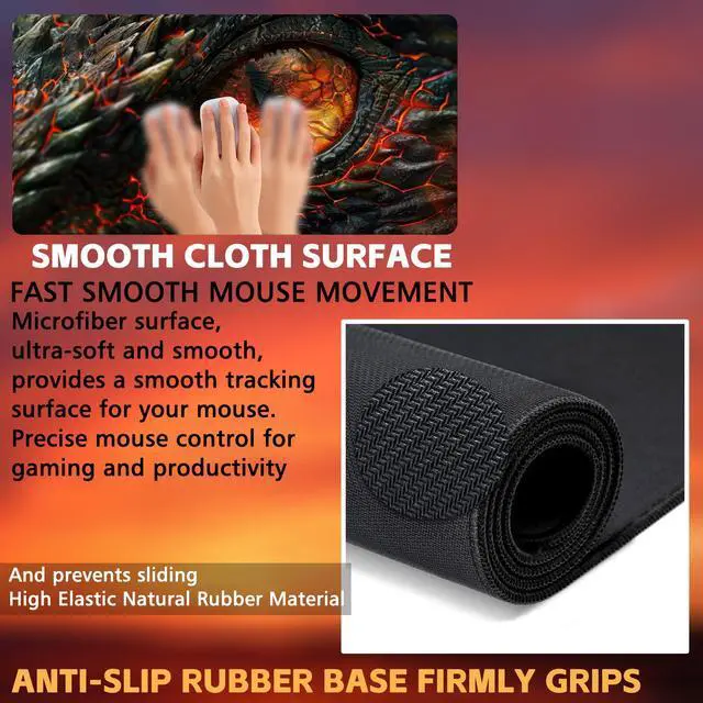 Alt view image 3 of 7 - Desk Pad, Fire Dragon Eyes Gaming Mouse Pad, 31.5"x15.7" Extended Big Computer Keyboard Mouse Mat with Non-Slip Base and Stitched Edge