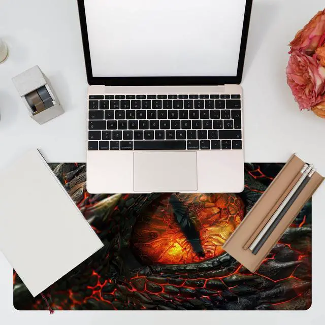 Alt view image 7 of 7 - Desk Pad, Fire Dragon Eyes Gaming Mouse Pad, 31.5"x15.7" Extended Big Computer Keyboard Mouse Mat with Non-Slip Base and Stitched Edge