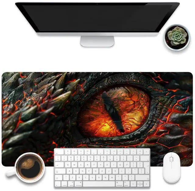 Main image of Desk Pad, Fire Dragon Eyes Gaming Mouse Pad, 31.5"x15.7" Extended Big Computer Keyboard Mouse Mat with Non-Slip Base and Stitched Edge