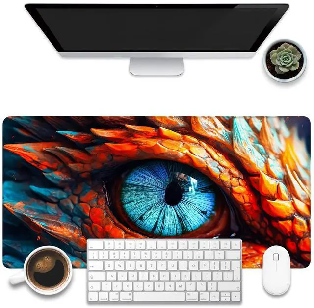 Main image of Large Gaming Mouse Pad for Desk, Dragon Blue Eyes Desk Mat, Dragon Eyes Desk Pad, 31.5"x15.7" Extended Big Computer Keyboard Mouse Pad with Non-Slip Base and Stitched Edge