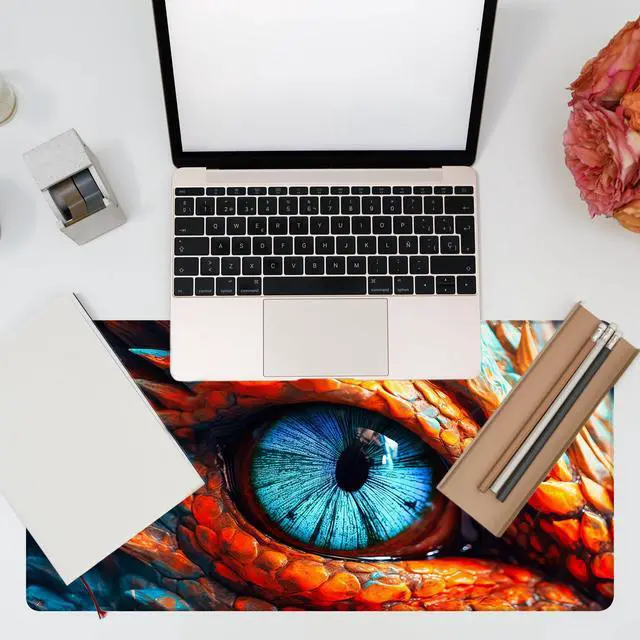Alt view image 5 of 5 - Large Gaming Mouse Pad for Desk, Dragon Blue Eyes Desk Mat, Dragon Eyes Desk Pad, 31.5"x15.7" Extended Big Computer Keyboard Mouse Pad with Non-Slip Base and Stitched Edge