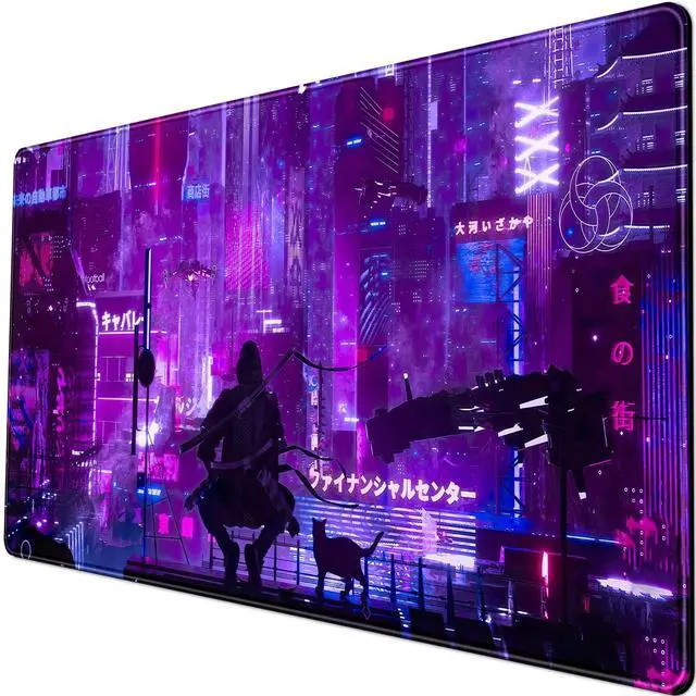 Main image of Anime Neon Mouse Pad Purple City Gaming Desk Big Cute Kawaii Pink Extended Mouse Pad Gaming,Office Keyboard Pc Laptop Mousepad Large 31.5x15.7 in-with Stitched Eges Non-Slip Base Mouse Pads Mat