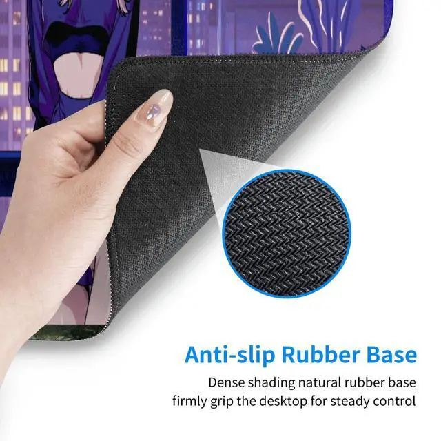 Alt view image 7 of 7 - Large Anime Gaming Mouse Pad with Stitched Edges, Anime Desk Mat, Extended Keyboard Pad, Non-Slip Rubber Base Desk Pad for Keyboard and Mouse, 31.5X11.8 inch, Cute Cat, Kawaii Purple, Night City