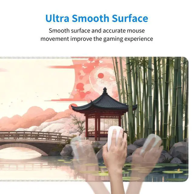 Alt view image 5 of 7 - Japanese Cherry Blossom Xl Large Gaming Mouse Pad, Long Extended Full Sakura Sun Mouse Mat for Top Keyboard Table, Cute Big Stitched Waterproof Mousepad Gifts for Women Office, 31.5*11.8 In