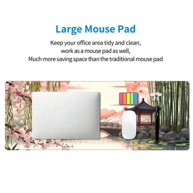 Alt view image 7 of 7 - Japanese Cherry Blossom Xl Large Gaming Mouse Pad, Long Extended Full Sakura Sun Mouse Mat for Top Keyboard Table, Cute Big Stitched Waterproof Mousepad Gifts for Women Office, 31.5*11.8 In