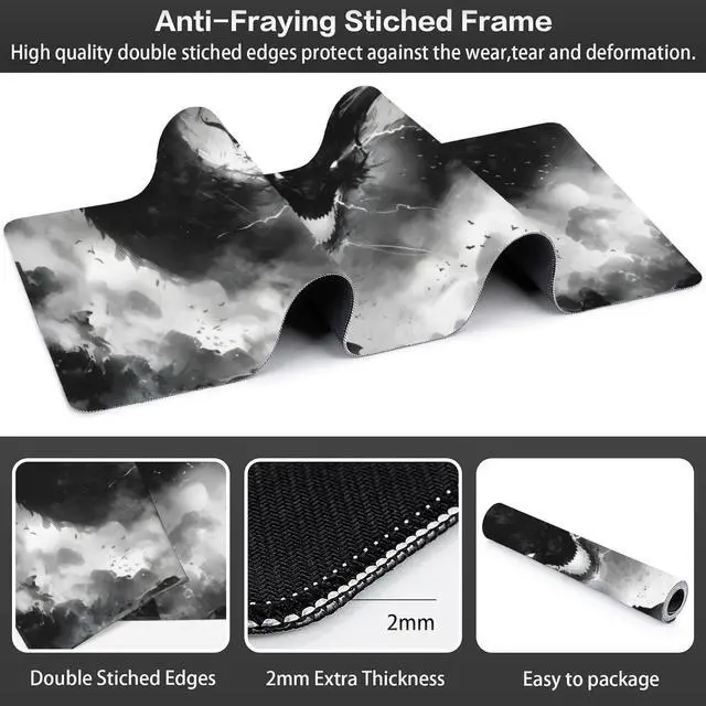 Alt view image 3 of 7 - Extended Large Gaming Mouse Pad, Horror Anime Manga Large Desk Mat for Desktop XXL, Non-Slip Rubber Base Stitched Edges Long Computer Keyboard Desk Pad Mouse Mat for Gaming Home Office 35.4"X15.7"