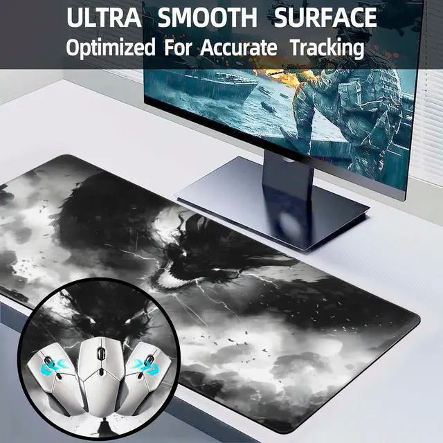 Alt view image 5 of 7 - Extended Large Gaming Mouse Pad, Horror Anime Manga Large Desk Mat for Desktop XXL, Non-Slip Rubber Base Stitched Edges Long Computer Keyboard Desk Pad Mouse Mat for Gaming Home Office 35.4"X15.7"