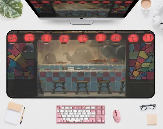 Main image of Japanese Anime Desk Pad, Black Ghost Game Mouse Pad, Long Keyboard Mat, Computer Pad, Wireless Mouse Mat, Non-Slip Desk Mat with Stitched Edges, Retro Home Office Desktop Decor 31.5"X15.7"