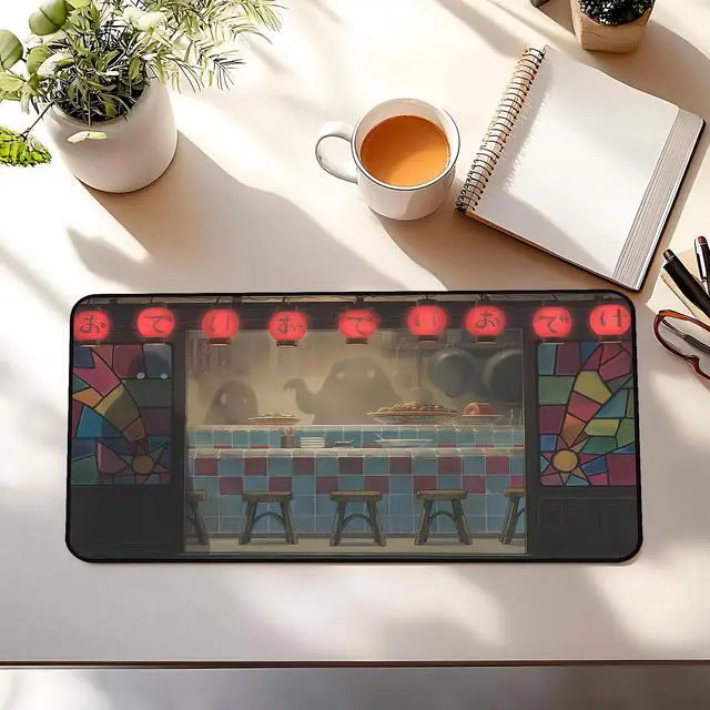 Alt view image 3 of 6 - Japanese Anime Desk Pad, Black Ghost Game Mouse Pad, Long Keyboard Mat, Computer Pad, Wireless Mouse Mat, Non-Slip Desk Mat with Stitched Edges, Retro Home Office Desktop Decor 31.5"X15.7"