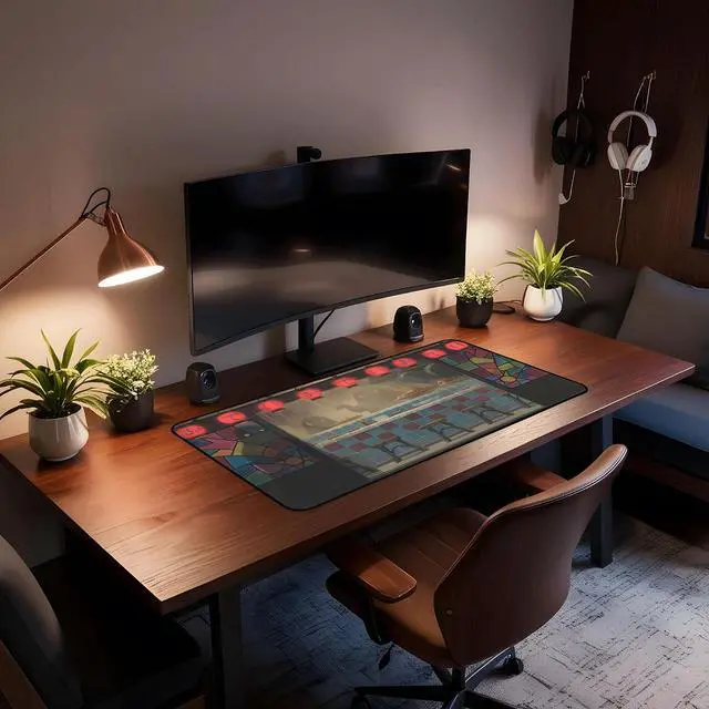 Alt view image 4 of 6 - Japanese Anime Desk Pad, Black Ghost Game Mouse Pad, Long Keyboard Mat, Computer Pad, Wireless Mouse Mat, Non-Slip Desk Mat with Stitched Edges, Retro Home Office Desktop Decor 31.5"X15.7"