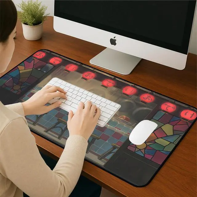 Alt view image 6 of 6 - Japanese Anime Desk Pad, Black Ghost Game Mouse Pad, Long Keyboard Mat, Computer Pad, Wireless Mouse Mat, Non-Slip Desk Mat with Stitched Edges, Retro Home Office Desktop Decor 31.5"X15.7"