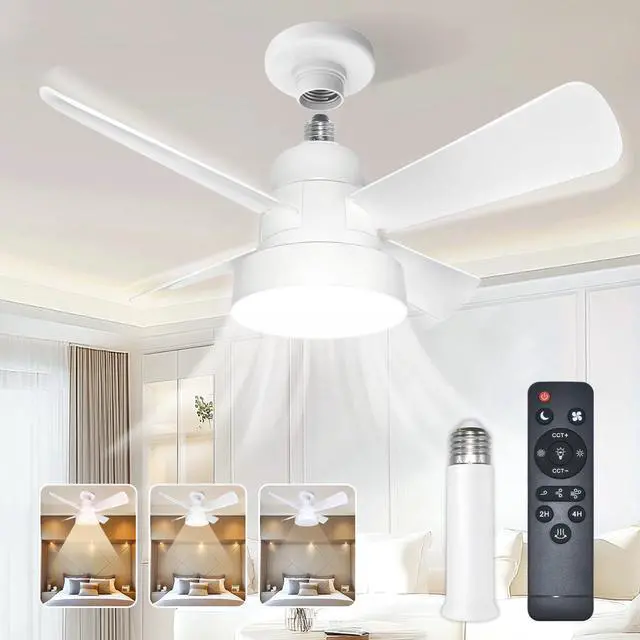 Main image of Socket Fan Light- Remote Control- White- Dimmable LED Bulb- Screw in E26 Base
