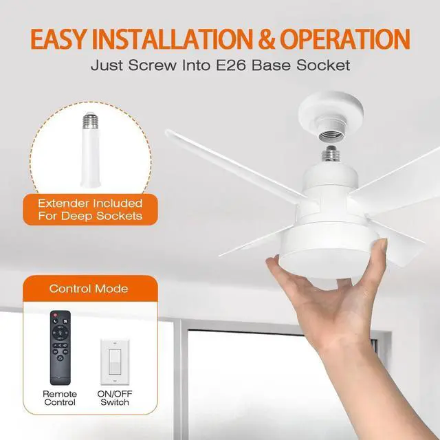 Alt view image 7 of 7 - Socket Fan Light- Remote Control- White- Dimmable LED Bulb- Screw in E26 Base