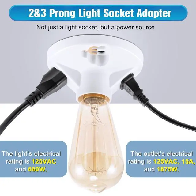 Alt view image 4 of 7 - 2 Pack Upgraded Remote Control Plastic Light Fixture with 2 Grounded Outlet and Timer Function, 125V 660W Light Bulb Fixture Socket Outlet, Ceiling Lampholder for Garage, Basement, Closet