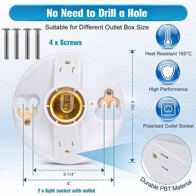 Alt view image 5 of 7 - 2 Pack Upgraded Remote Control Plastic Light Fixture with 2 Grounded Outlet and Timer Function, 125V 660W Light Bulb Fixture Socket Outlet, Ceiling Lampholder for Garage, Basement, Closet
