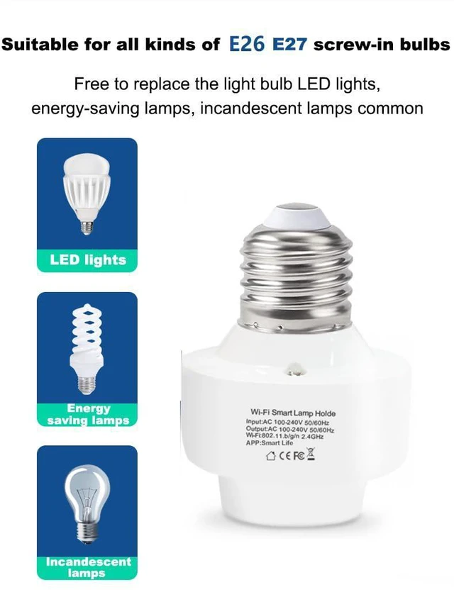 Alt view image 3 of 6 - Smart WiFi Light Bulb Socket Adapter E26 Lamp Holder | Compatible with Alexa and Google Home, Use Smart Life APP Control, Maximum Output Power 500 Watts