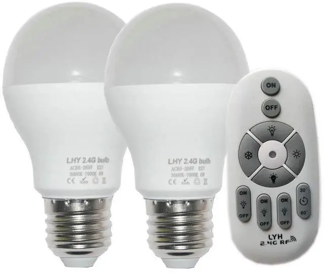 Main image of 6W E27 Smart LED Light Bulbs Dimmable with 2.4GHz Wireless 3-Zone Remote Control - Adjustable Color Temperature (Warm/Cool) and Brightness 2 Pack (2 Bulb+1 Remote)