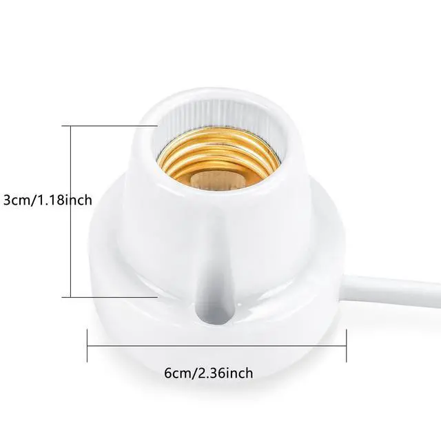Alt view image 4 of 7 - E26 E27 Ceramic Light Socket, Ceramic Light Bulb Socket, Pure Copper core 2x1mm², Medium Base Lampholder for Incandescent Led Light Bulbs Replacement9.8ft, 1-Pack, White