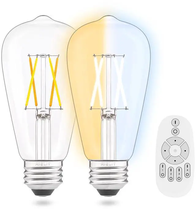 Main image of Vintage Remote Control LED Edison Light Bulbs- E26 Standard Base- Dimmable 4Watt(40W Equivalent)- Adjustable Color Temperature (2700K- 5000K)- No App or Wi-Fi Required- Remote Included- 2 Pack